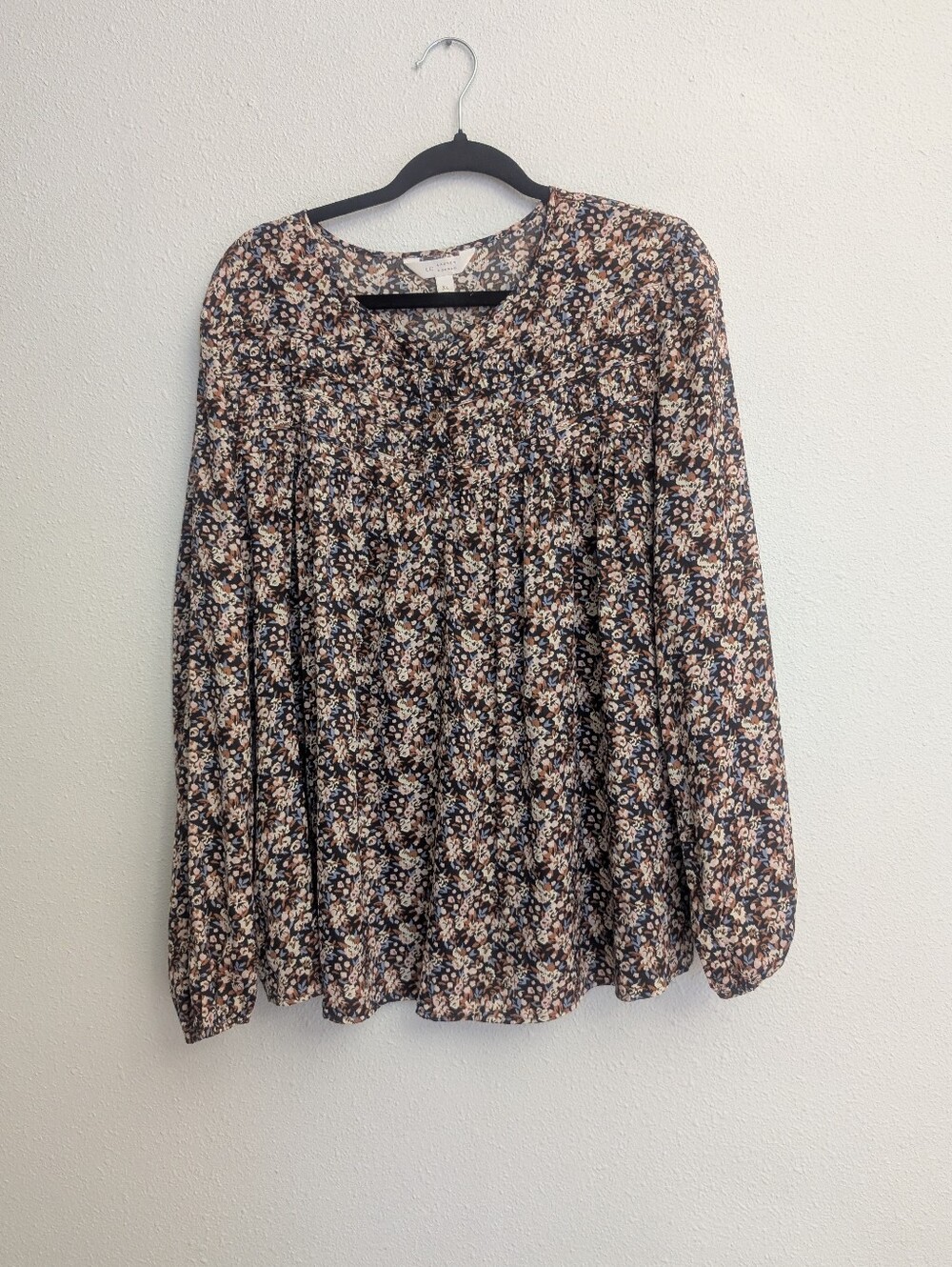 LC Lauren Conrad Victorian Smocked Floral Peasant Blouse Size XL